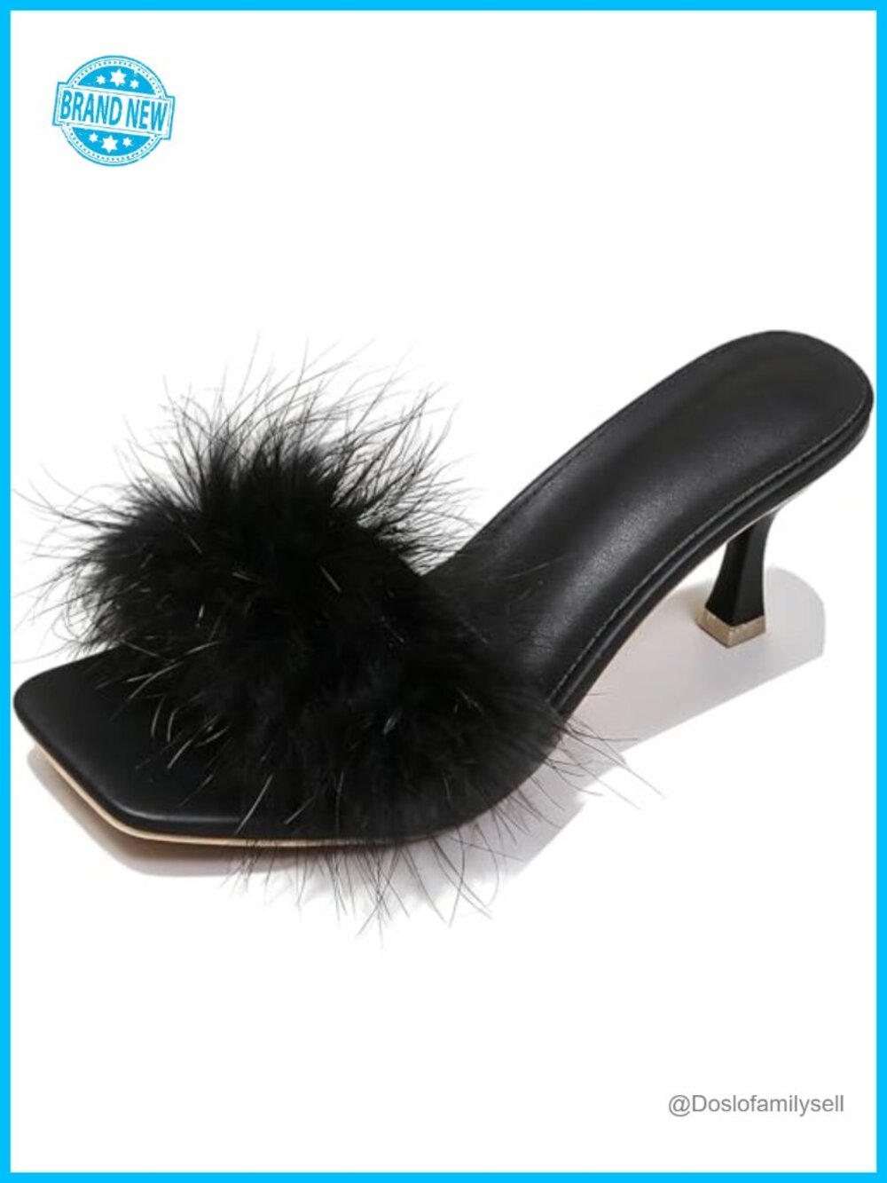 Faux Leather Feather Kitten Heel Slide Sandals Open Toe Slip On Party Heels